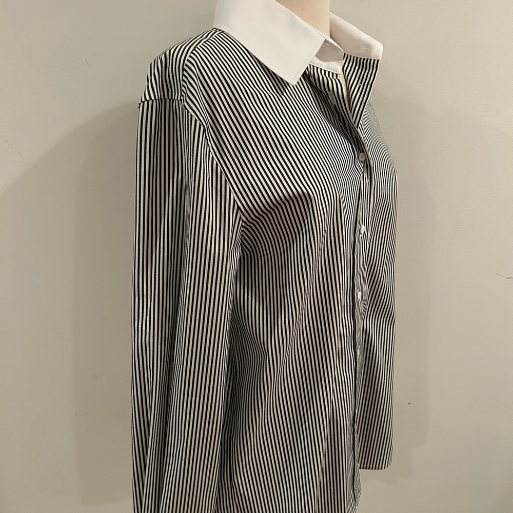Chic Lafayette 148 button up black striped blouse. - Picture 3 of 6